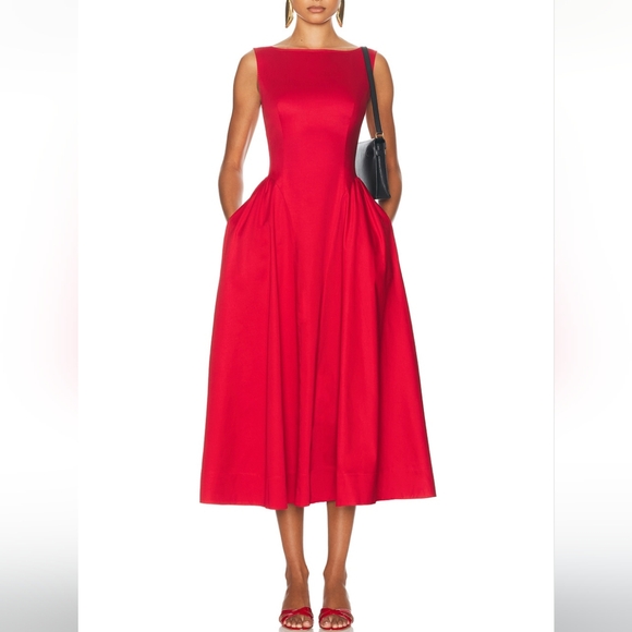 HELSA Stretch Cotton Sateen Dress Red - Picture 1 of 9
